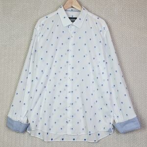Bugatchi White Shirt With Skulls Shaped Fit Long Sleeve Button Down Mens L